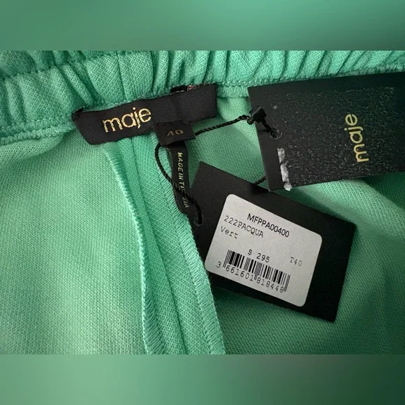 Maje Green Track Pants with White Stripes